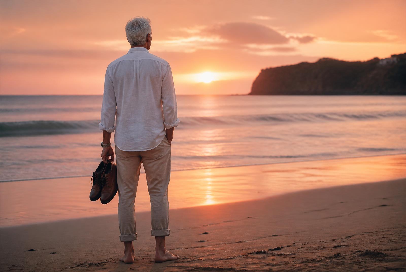 Alex Bennett looking out over the ocean at sunset on Terrigal Beach, NSW Central Coast
